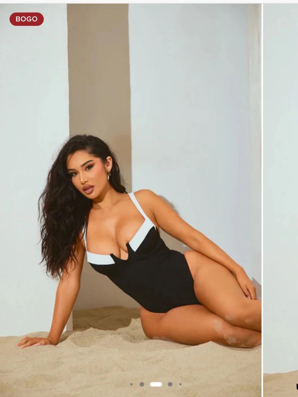 Black and White One-Piece Swimsuit - Padded Bust